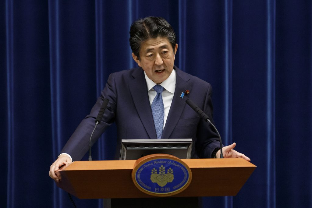 Japan's Prime Minister Shinzo Abe speaks during a press conference at his official residence in Tokyo on June 18, 2020. (AFP)