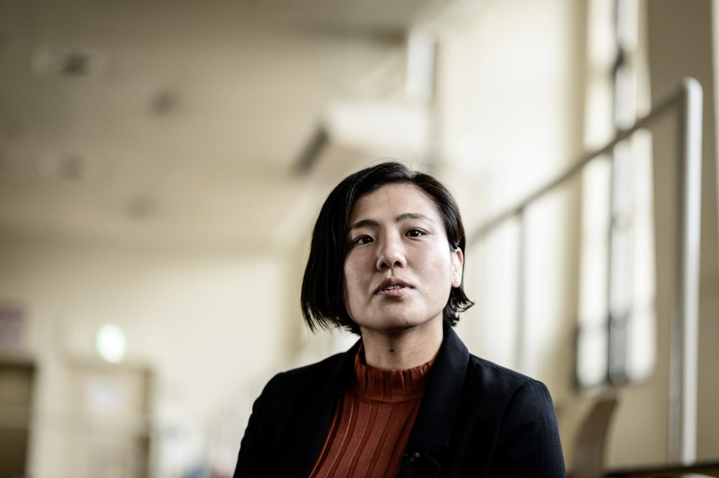 In this picture taken on February 20, 2020, Japanese judo gold medallist at the 2016 Rio Olympic Games, Haruka Tachimoto, poses during an interview with AFP in Tokyo. (AFP)