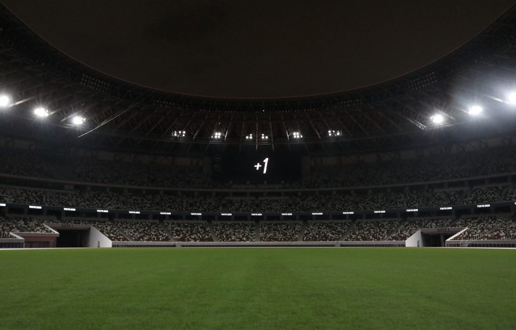 A general view shows an event to mark one year until the postponed Tokyo 2020 Olympic and Paralympic Games at the National Stadium in Tokyo on July 23, 2020. (AFP)