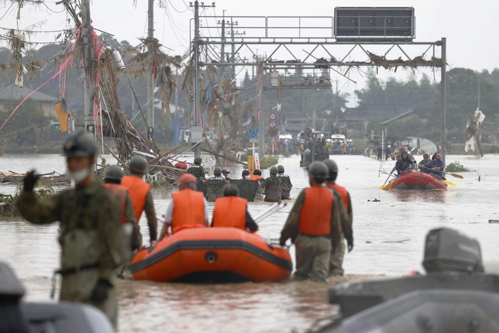 Rescue operation is underway following a heavy rain in Kumamura, Kumamoto prefecture, southern Japan, July. 5, 2020. (File photo/Reuters)