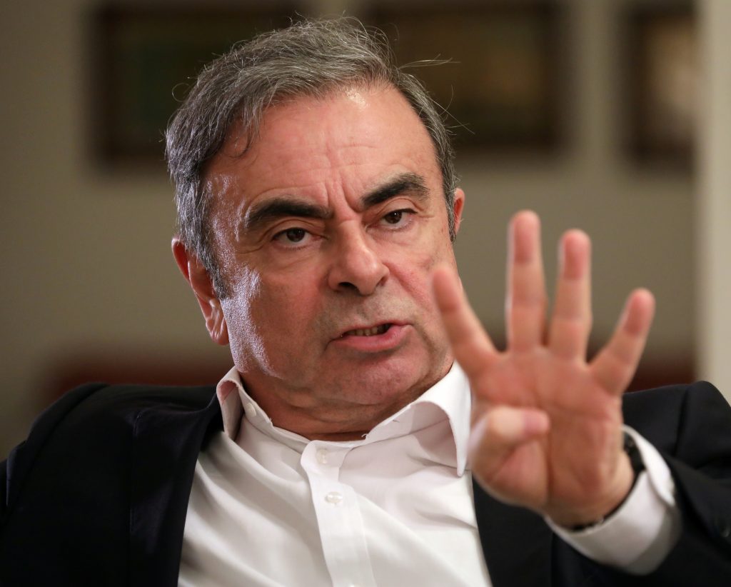  Former Nissan chairman Carlos Ghosn talks during an interview with Reuters in Beirut, Lebanon January 14, 2020. (Reuters)