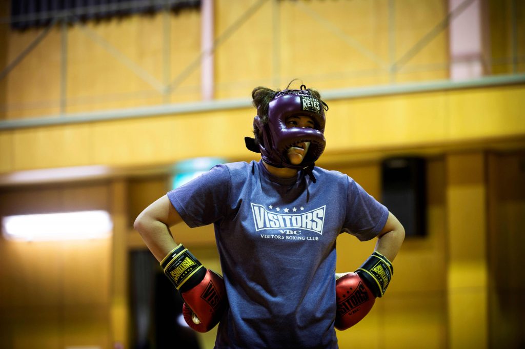 Japanese boxer and nurse Arisa Tsubata training at a hospital's gymnasium in Saitama on June 4, 2020. (AFP)
