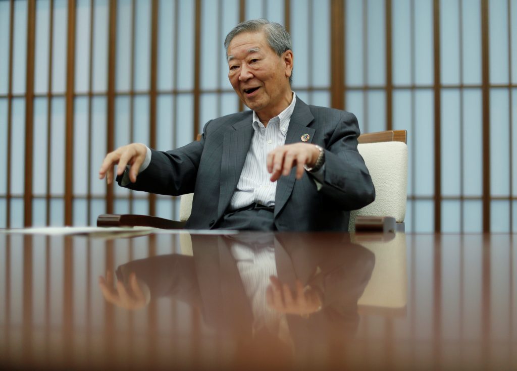 Hiroaki Nakanishi, chairman of Keidanren and Executive Chairman of Hitachi Ltd. speaks during an interview in Tokyo. (Reuters)