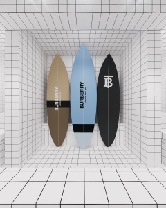 Surfboards from the TB Summer Monogram collection. (Burberry)