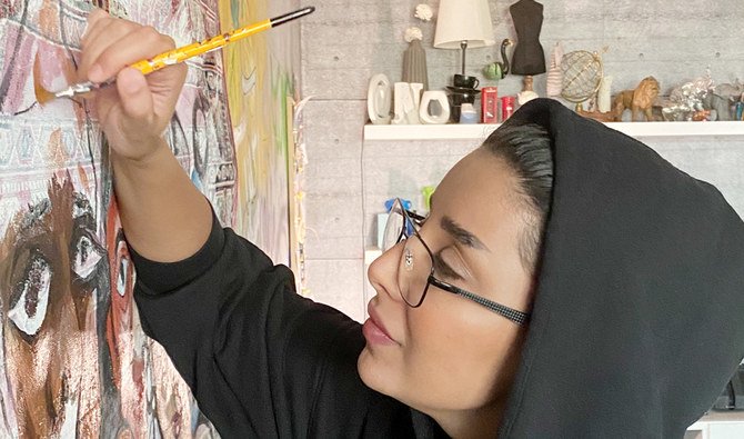 Nahla Ghafaili decided to paint away her boredom during the curfew but soon ran out of canvases, so decided to paint on objects in her home. (Photo/Supplied)