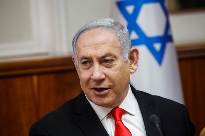Israeli Prime Minister Benjamin Netanyahu speaks during the weekly cabinet meeting at his office in Jerusalem, January 19, 2020. (AFP)