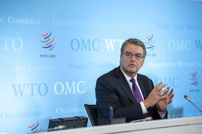 Roberto Azevedo, director general of the World Trade Organization, WTO, holds a press conference at the WTO headquarters in Geneva, Switzerland, on July 23, 2020. (Martial Trezzini/Keystone via AP)
