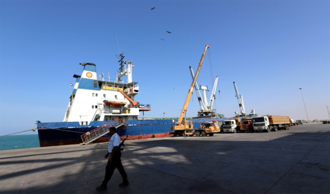 A coast guard walks past a ship docked at the Red Sea port of Hodeidah, Yemen January. (Reuters/File)