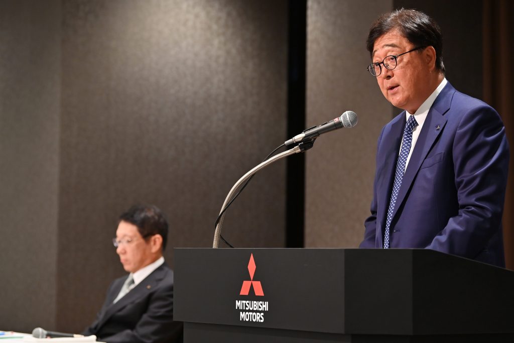 Mitsubishi Motors chairman and outgoing chief executive officer Osamu Masuko speaks during a press conference to introduce the new CEO of the company in Tokyo, May. 20, 2019. (AFP)