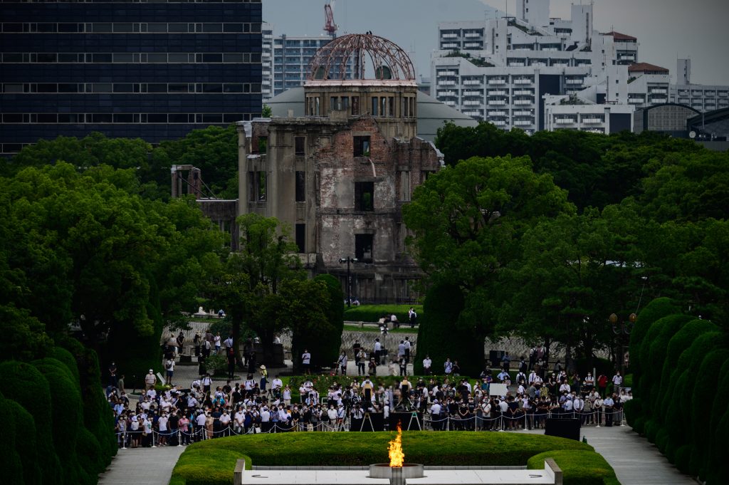 People in Hiroshima marked the 75th anniversary of the US atomic bombing of the western Japan city on Thursday. (AFP)