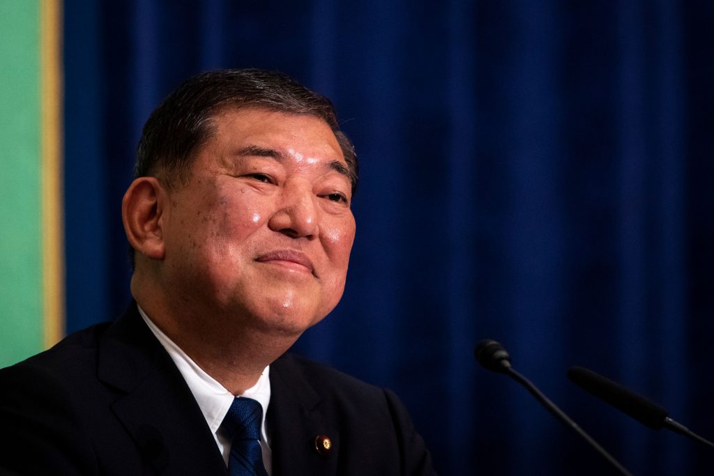 In this picture taken on September 14, 2018, Japan's former defence minister Shigeru Ishiba speaks during a debate for the Liberal Democratic Party presidential election at Japan National Press Club in Tokyo. (AFP)