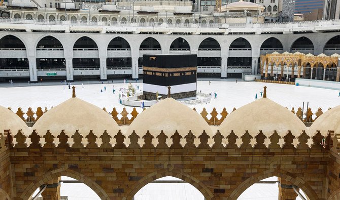 This picture taken on July 24, 2020 ahead of the annual Hajj pilgrimage season in Saudi Arabia's holy city of Mecca shows a view of the Kaaba, Islam's holiest shrine, at the centre of the Grand Mosque complex. (AFP)