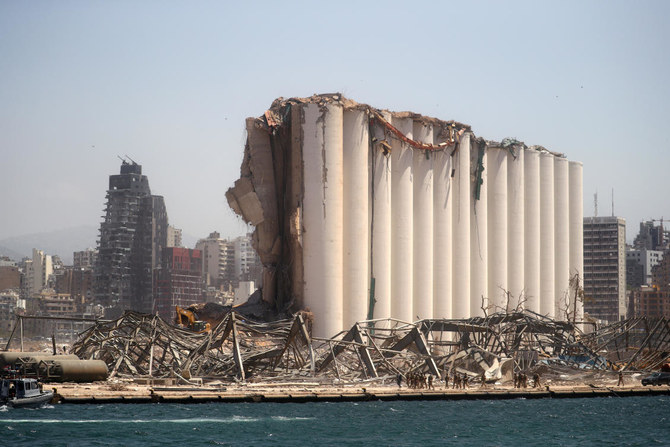 Severely damaged grain silo following the explosion in Beirut’s port area. (File/AFP)
