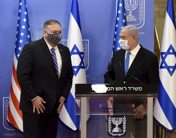 Mike Pompeo, left, and Benjamin Netanyahu in Jerusalem on Monday. (AP)
