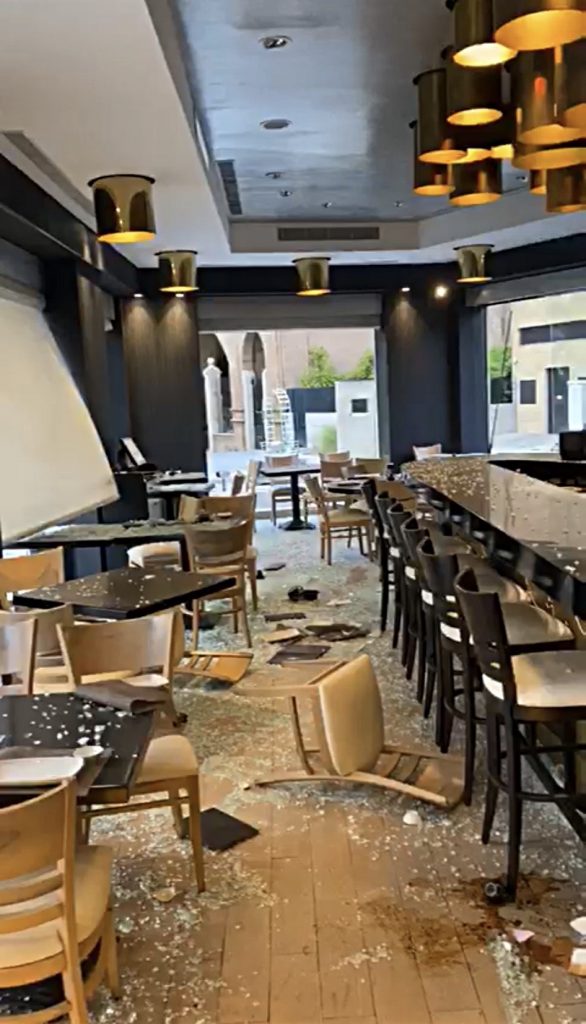 The aftermath of the August 4 Beirut explosion on the Japanese restaurant Osaka Sushi lounge in the Kantari area located in the Hamra district of Beirut, Lebanon. (Supplied)