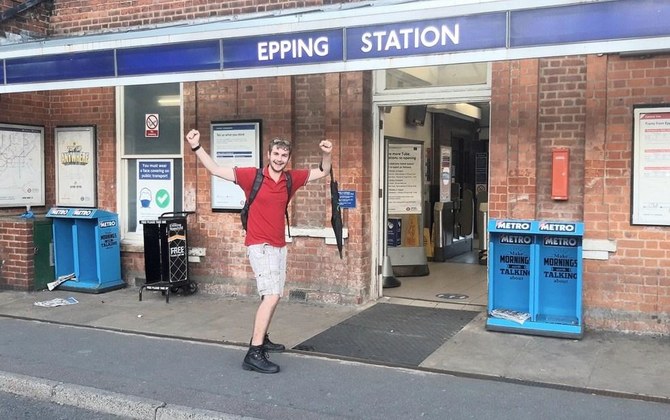 A music teacher is walking the entire length of the London Underground route to raise money for victims of the Beirut explosion. (Photo: Harry Sargeant)