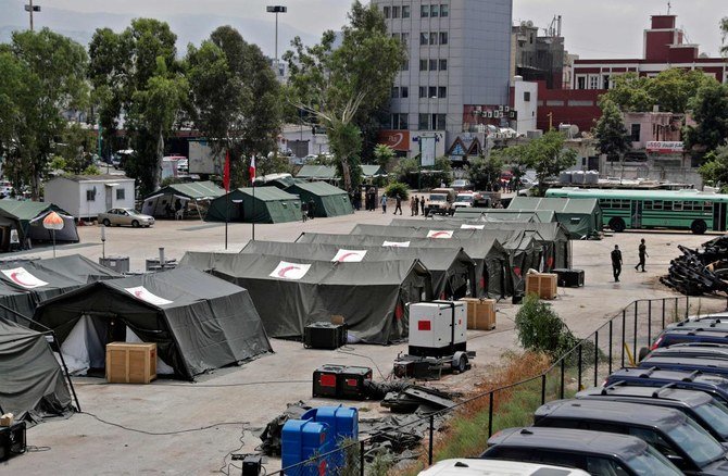 The Moroccan field hospital in Karantina, near the Port of Beirut, August 12, 2020. (AFP)