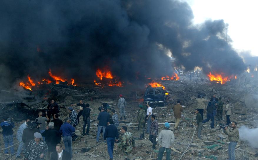 The aftermath of the car bomb explosion that killed Rafik Hariri, Beirut, Lebanon, February 14, 2005. (Reuters)