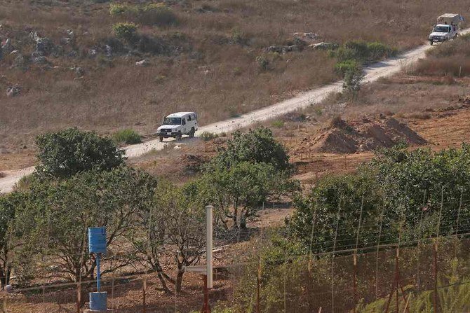 United Nations peacekeeping forces (UNIFIL) patrol along the border with Israel, in the southern Lebanese village of Houla, August 26, 2020. (AFP)