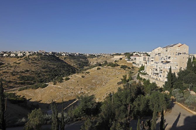 Residential houses are picture in the Maale Adumim settlement in the West Bank east of Jerusalem, on July 1, 2020. (File/AFP)