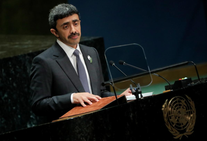 United Arab Emirates Foreign Minister Sheikh Abdullah bin Zayed Al Nahyan addresses the 74th session of the United Nations General Assembly at U.N. headquarters in New York City, New York, U.S., September 28, 2019. Reuters