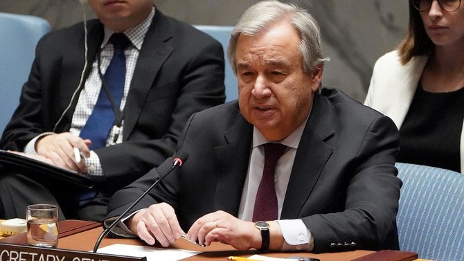 Secretary General of the United Nations Antonio Guterres during a Security Council meeting at the UN Headquarters in the Manhattan borough of New York City, New York, US, February 28, 2020. (Reuters)