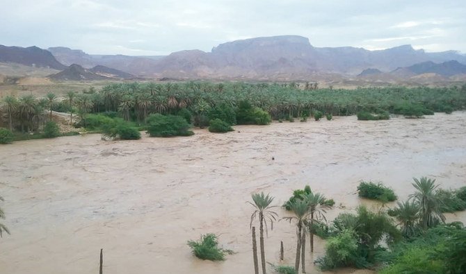 A picture taken on June 3, 2020 in Yemen's Hadramout province shows a flooded area following torrential rains brought by Cyclone Nisarga. (AFP)