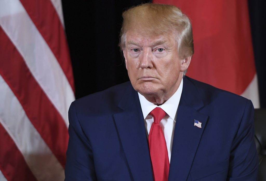 US President Donald Trump looks on during a meeting with Japanese Prime Minister Shinzo Abe in New York, September 25, 2019. (AFP)