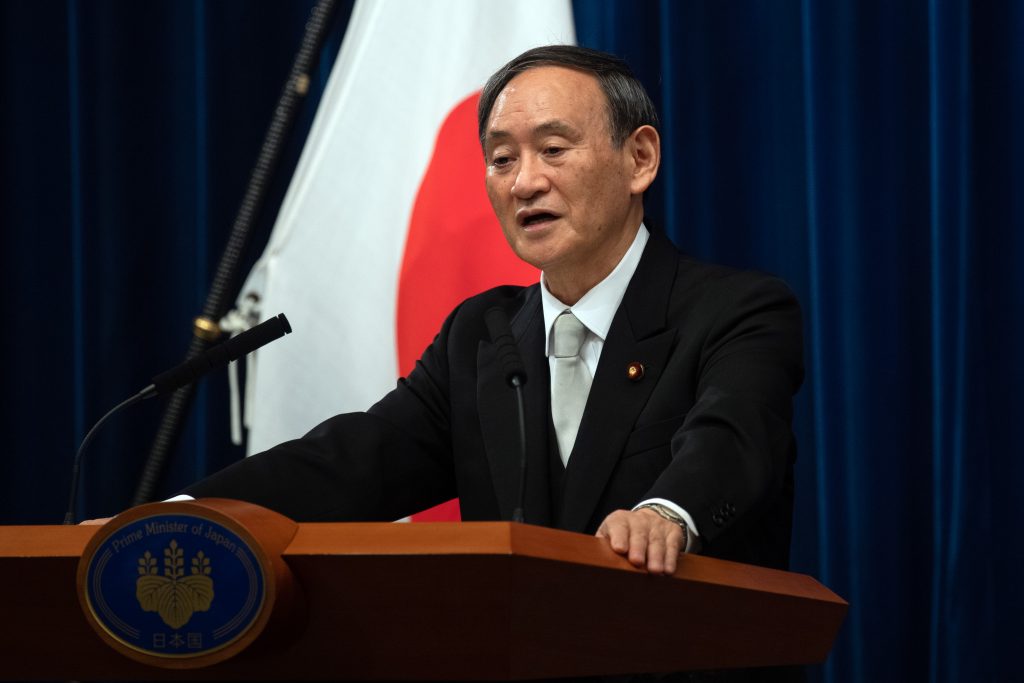 Japan's new Prime Minister Yoshihide Suga speaks during his press conference in Tokyo, Sep. 16, 2020. (AFP)