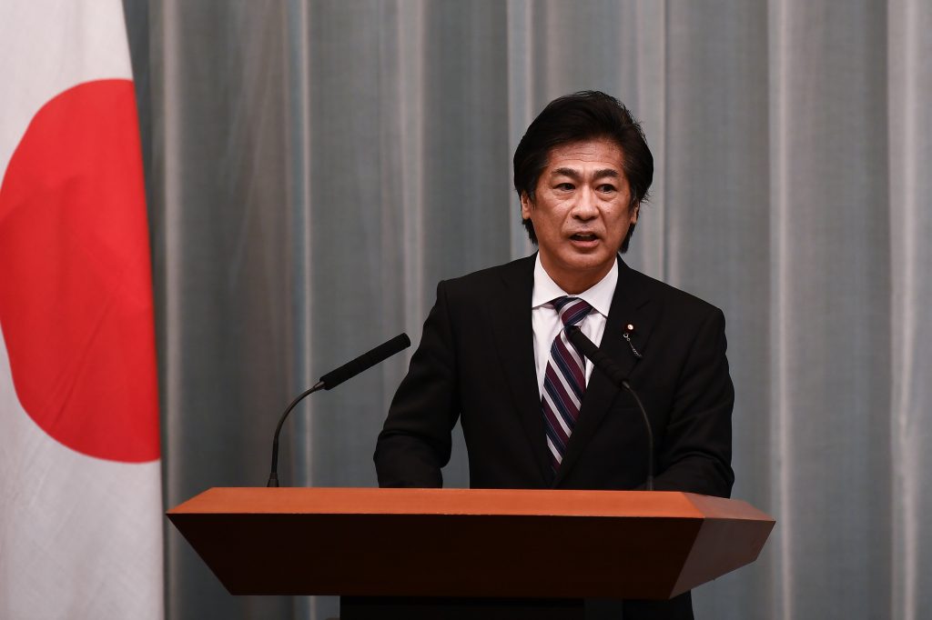 Newly appointed Japan's health, labor and welfare minister Norihisa Tamura delivers a speech during a press conference at the Prime Minister's office in Tokyo on September 16, 2020. (AFP)