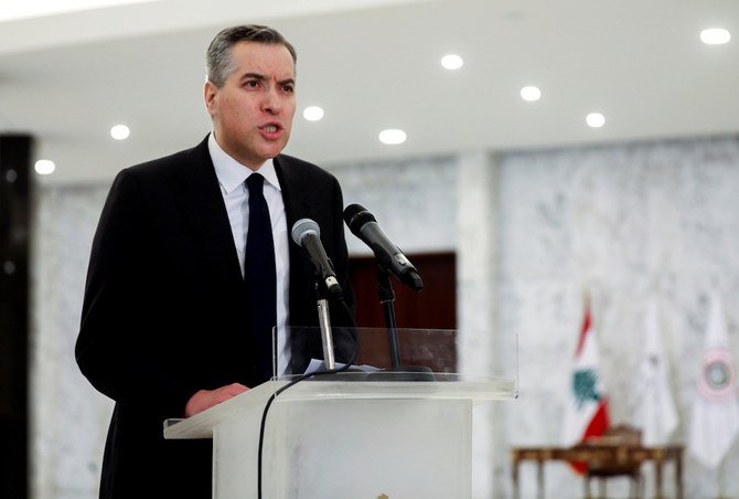 Lebanon's Prime Minister-designate Mustapha Adib speaks at the presidential palace in Baabda, Lebanon September 26, 2020. (Reuters)