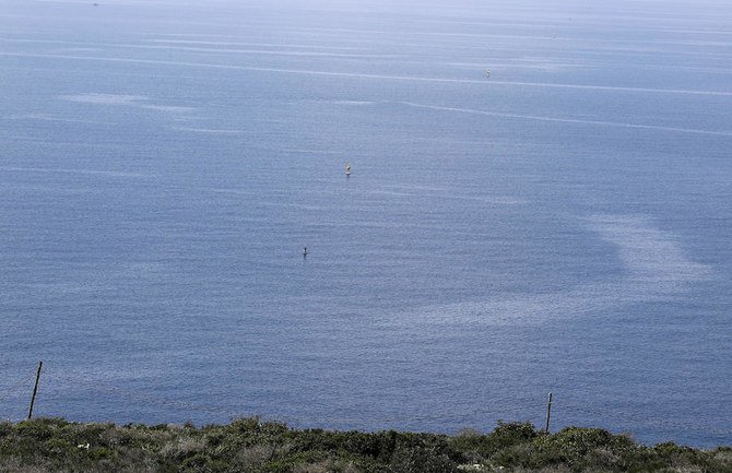 A picture taken from Lebanon's southern border town of Naqura on the border with Israel, south of Beirut, shows the maritime boundaries between Lebanon and Israel. (File/AFP)