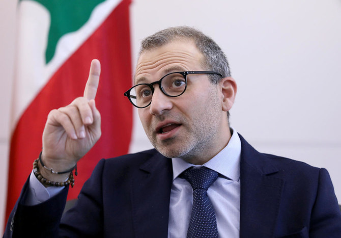 Gebran Bassil, a Lebanese politician and head of the Free Patriotic movement, talks during an interview with Reuters in Sin-el-fil, Lebanon July 7, 2020. (File/Reuters)