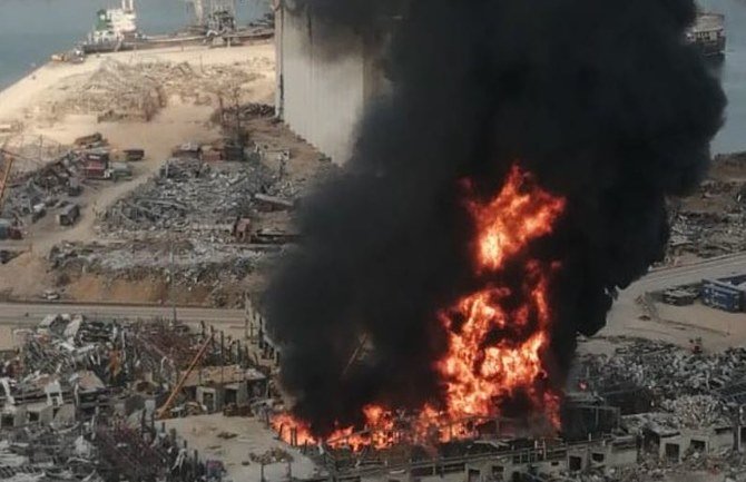 A Reuters witness saw flames rising up in the devastated port area, although it was not immediately clear what caused the blaze. (Social media)