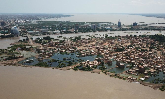 An aerial view shows buildings and roads submerged by floodwaters near the Nile River in South Khartoum, Sudan September 8, 2020. (Reuters)