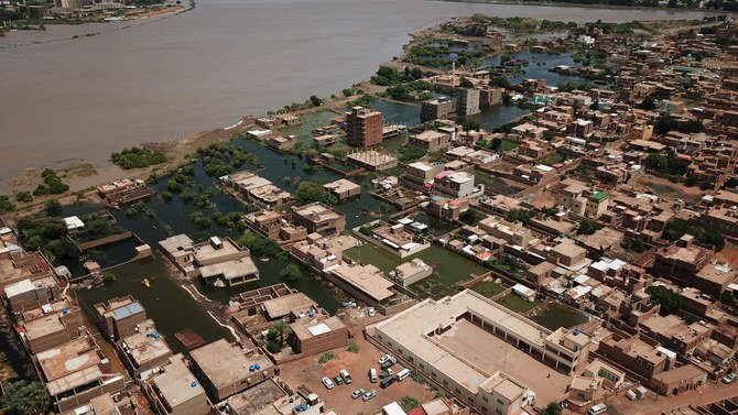 An aerial view shows buildings and roads submerged by floodwaters near the Nile River in South Khartoum, Sudan September 8, 2020. (Reuters)