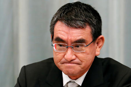 Taro Kono, Japan's new Administrative Reform Minister, attends a news conference in Tokyo, Japan, September 16, 2020. (Reuters)