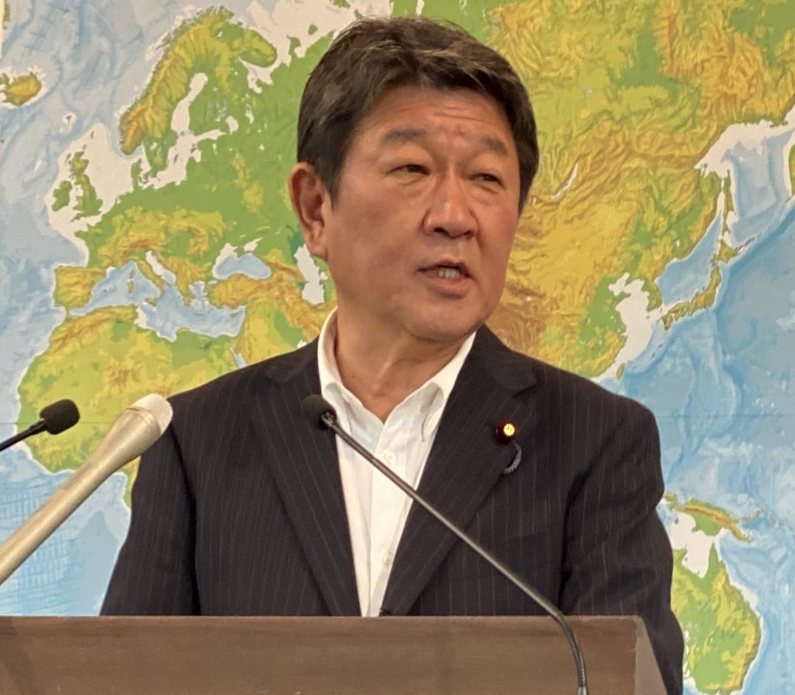 Japan’s foreign minister talks at a press conference in Tokyo on Tuesday, September 8. (ANJ photo)