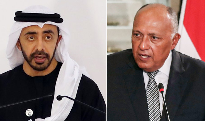 Abdullah bin Zayed (left) and Sameh Shoukry. (AFP)
