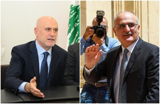 Former Lebanese government ministers Yusuf Finyanus (left) and Ali Hassan Khalil have been sanctioned by the US for helping Hezbollah. (NNA/AFP)