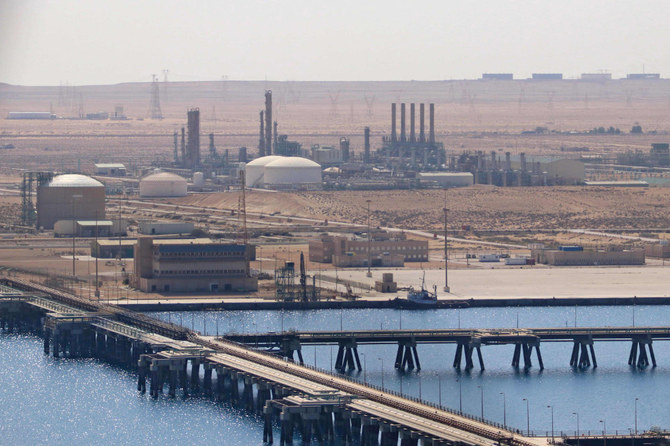 A picture taken on September 24, 2020 shows the Brega oil port in Libya's eastern city of Benghazi. (AFP)