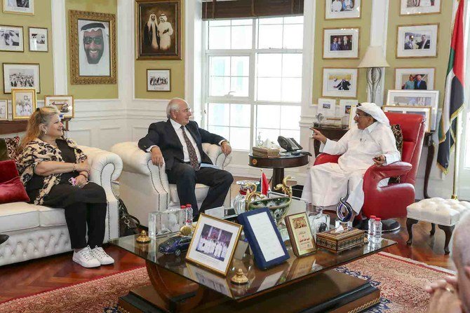 Khalaf Ahmad Al-Habtoor welcomes Ampa Group’s co-owner, chairman and CEO Shlomi Fogel at the hospitality conglomerate’s Dubai headquarters. (Supplied)