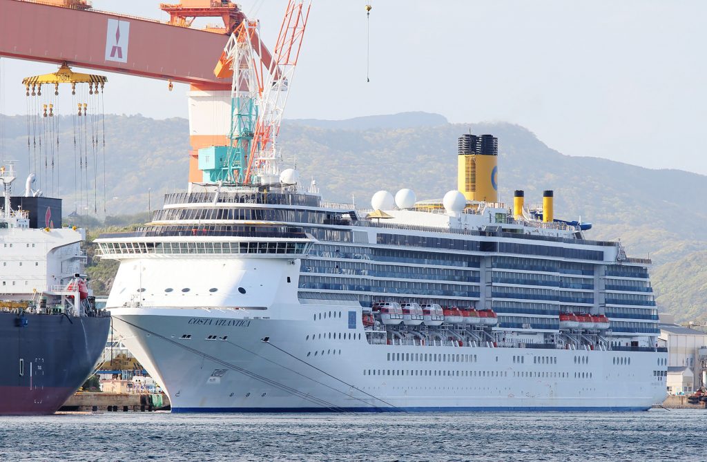 In this picture taken on April 22, 2020, cruise ship Costa Atlantica is docked at a port in Nagasaki. (AFP)