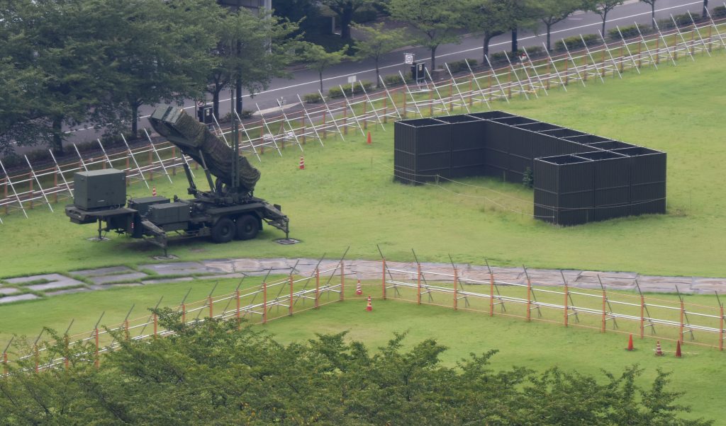 A PAC-3 surface-to-air missile launch system is seen in position at the Defence Ministry in Tokyo. (AFP)
