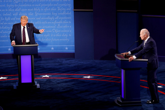 US President Donald Trump and Democratic Presidential candidate Joe Biden during the first presidential debate in Cleveland, Ohio, September 29, 2020. (AFP)