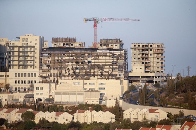 A picture taken on October 14, 2020, shows new buildings in the Israeli settlement of Efrat south of the city of Bethlehem in the occupied West Bank. (File/AFP)