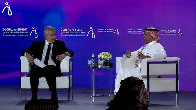 CEO of Saudi Telecom Group, Nasser Sulaiman Al-Nasser, discusses the potential of AI at the Global AI Summit in Riyadh. (Screen grab)
