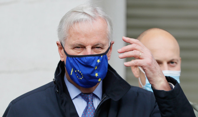 EU Chief negotiator Michel Barnier walks to a meeting in London, Friday, Oct. 23, 2020. (AP)