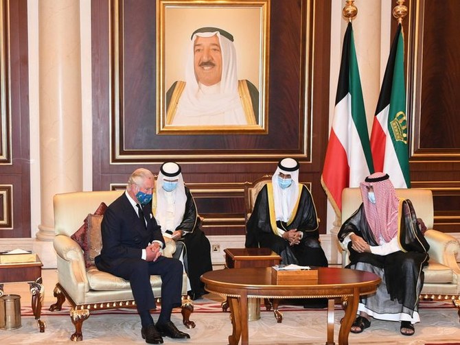 Prince Charles offers his condolences on behalf of his mother Queen Elizabeth II to Kuwait’s new Emir Sheikh Nawaf Al-Ahmad Al-Jaber Al-Sabah. (AFP)