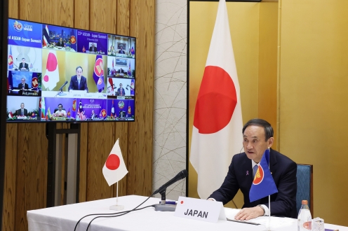 Japanese Prime Minister Yoshihide Suga attended the Association of Southeast Asian Nations (ASEAN) Summit, Nov. 12, 2020. (Prime Minister's Office/Kantei)